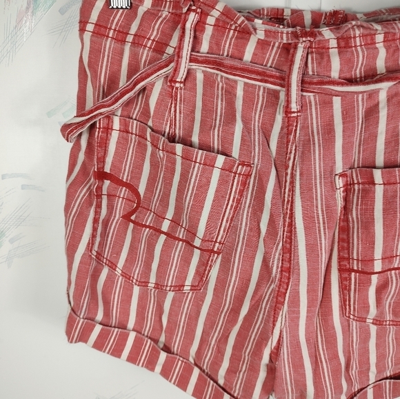 American Eagle Red Striped Linen Shorts Belted - Picture 6 of 10